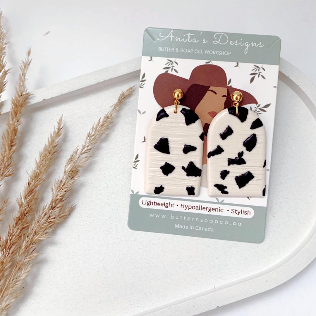 Cream and Black Arch Clay Earrings S925 Gold Posts