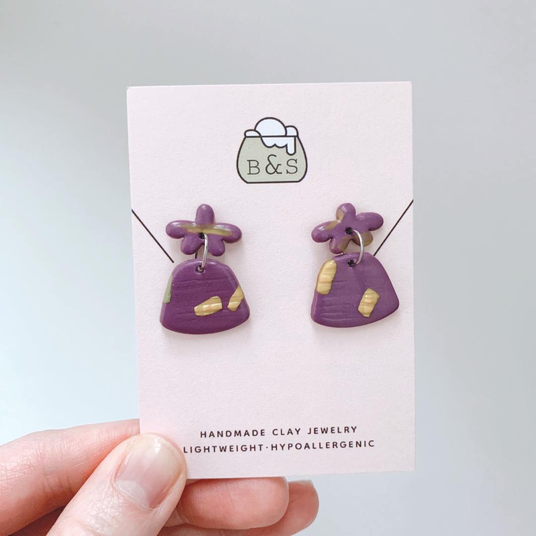 Funky Star Shaped Purple Clay Earrings Hypoallergenic