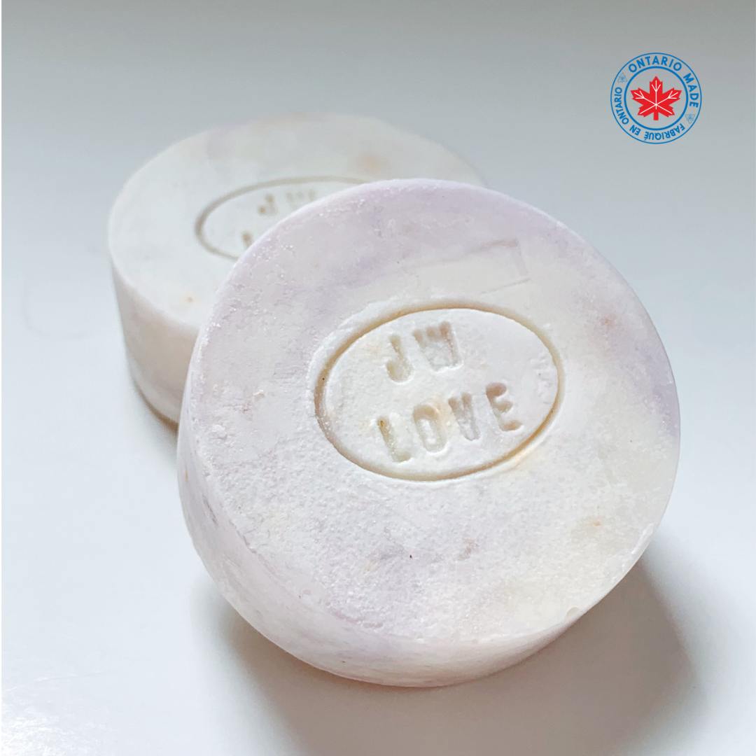 Handcrafted JW LOVE stamped Lavender Shea Soaps Round