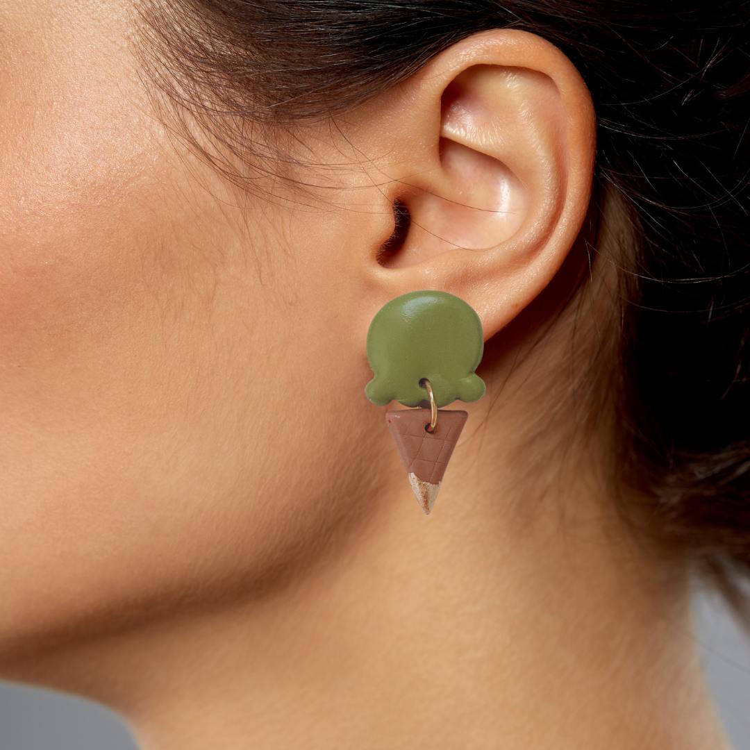 Ice Cream Cone Earrings Matcha Hypoallergenic