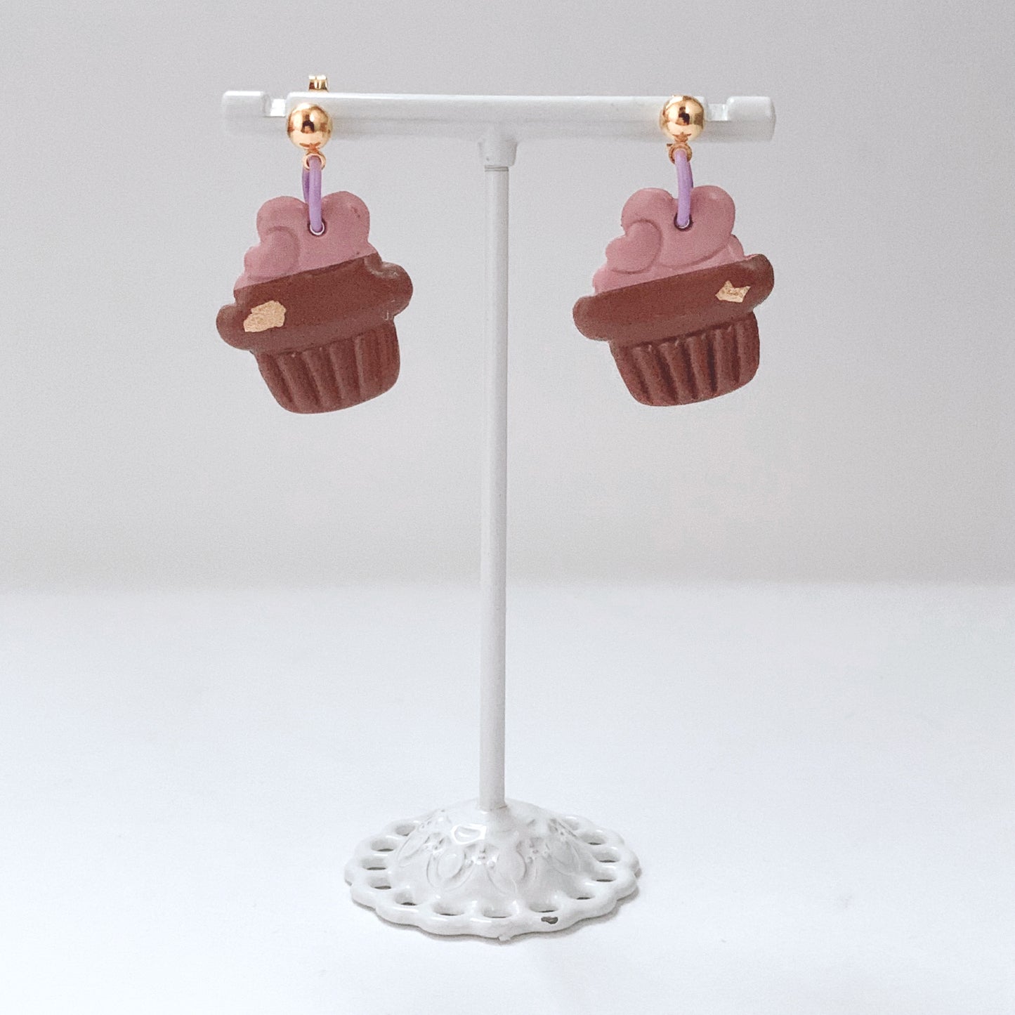 Cupcake Earrings Clay S925 stamped silver gold posts