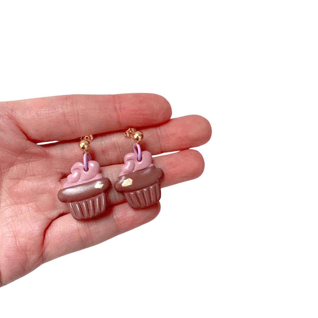 Cupcake Earrings Clay S925 stamped silver gold posts