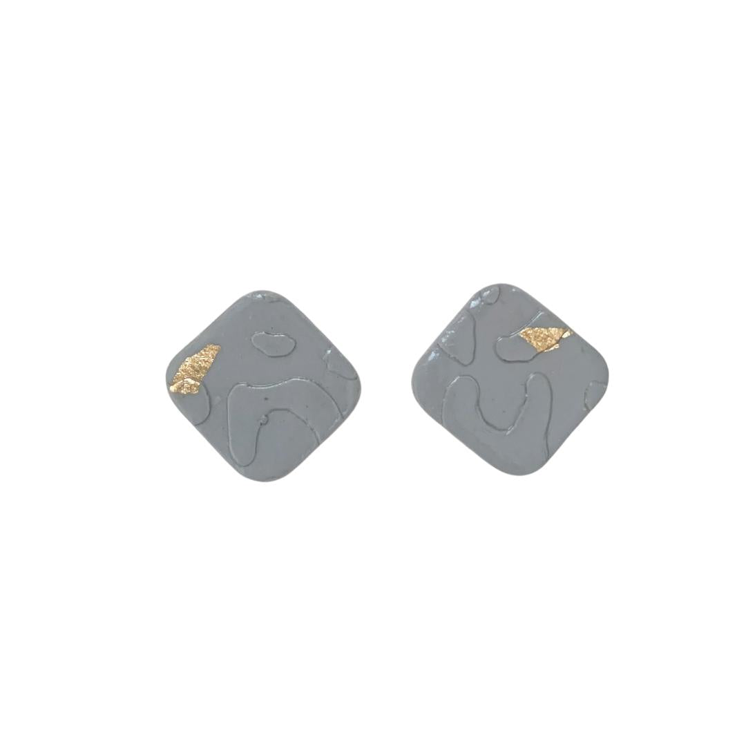 Clay Earring Studs Grey Square Hypoallergenic