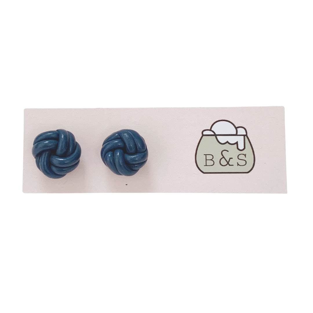 Clay Earring Studs Navy Blue Knots S925 Silver Gold Posts