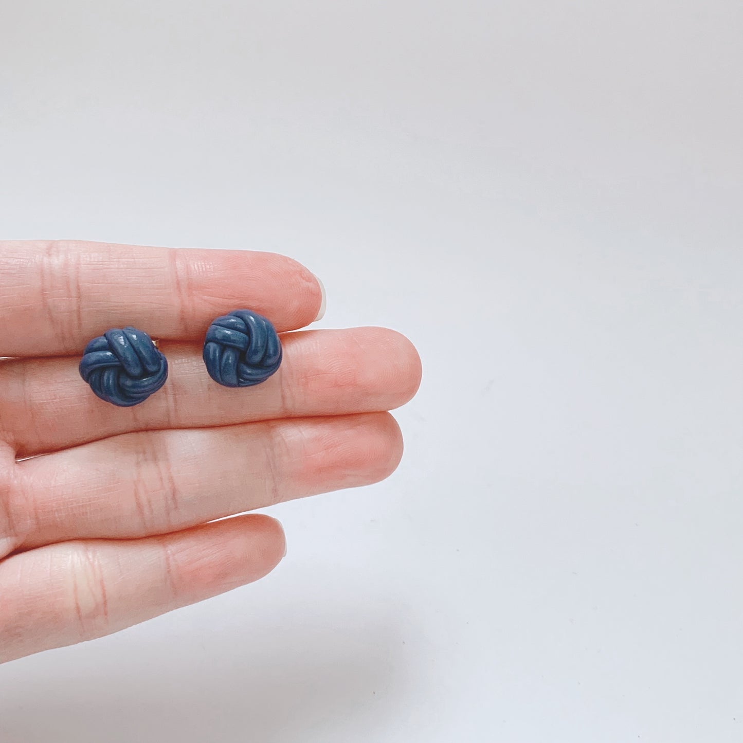 Clay Earring Studs Navy Blue Knots S925 Silver Gold Posts
