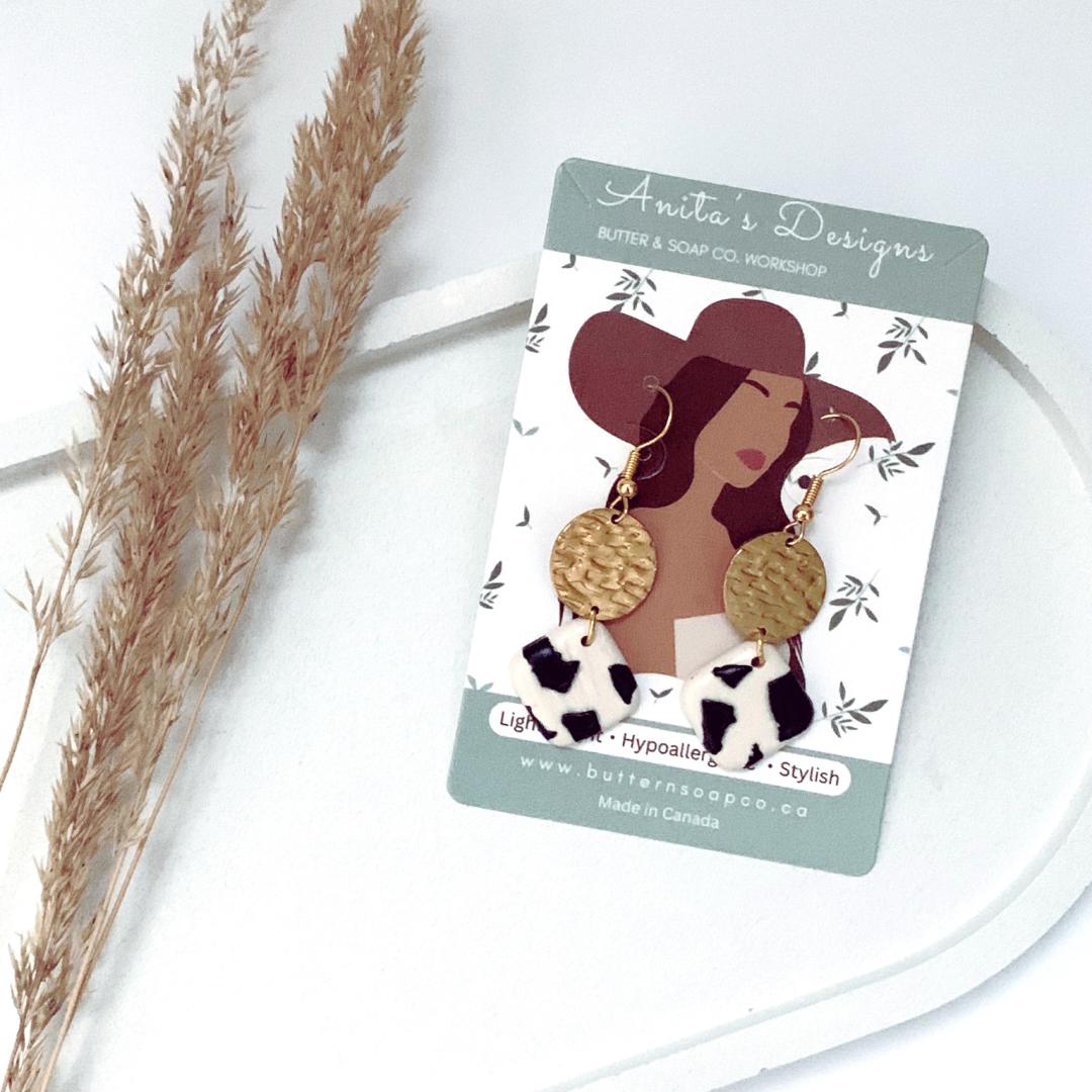 Cream Black Clay Earrings Dangle Hypoallergenic