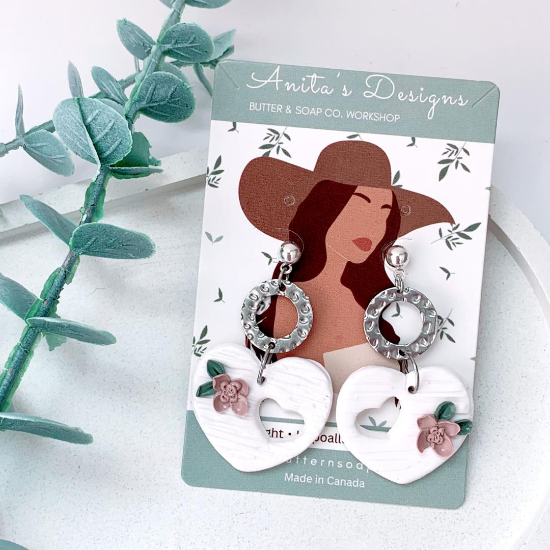 Butter & Soap Co. white heart floral dangle