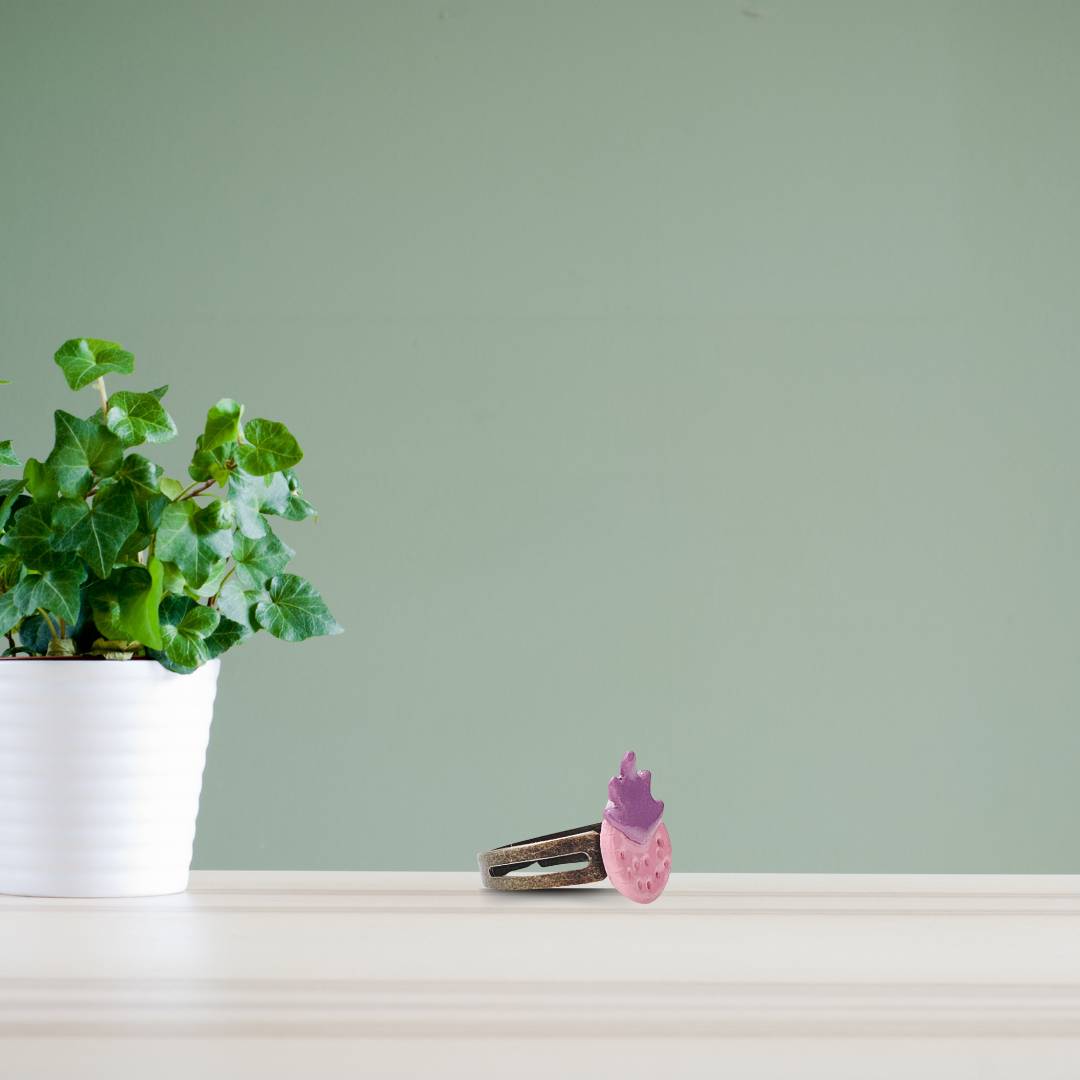 Strawberry Clay Charm Ring