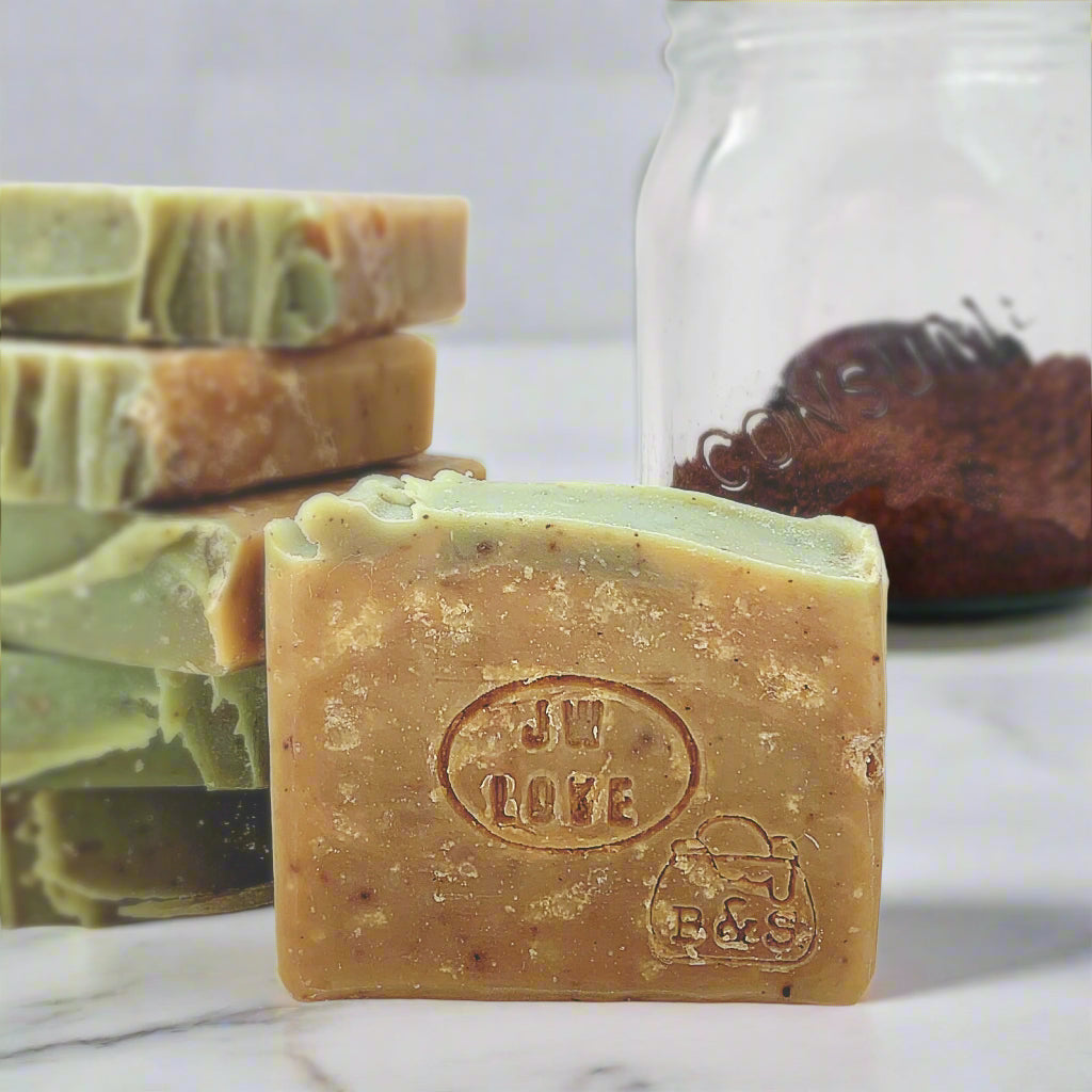 Avocado Coffee Exfoliating Bar with Cocoa Butter Vegan JW love stamped