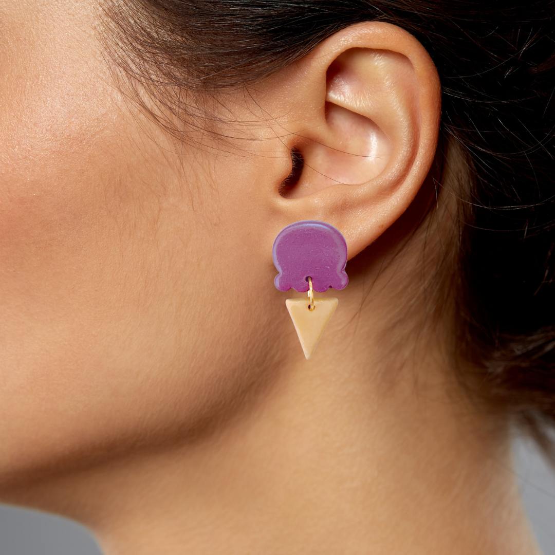 Berry Ice-Cream Cone Clay Earrings Hypoallergenic