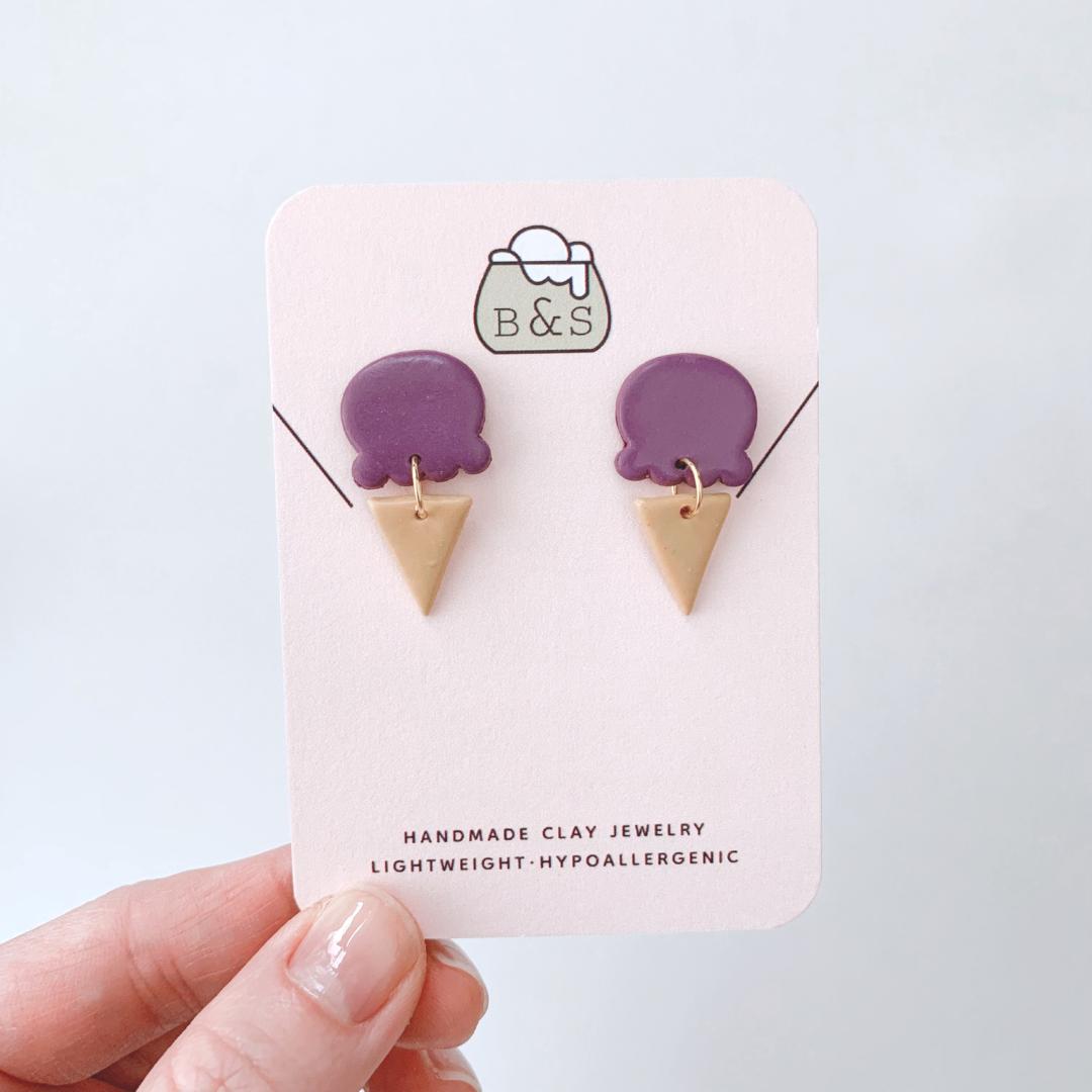 Berry Ice-Cream Cone Clay Earrings Hypoallergenic