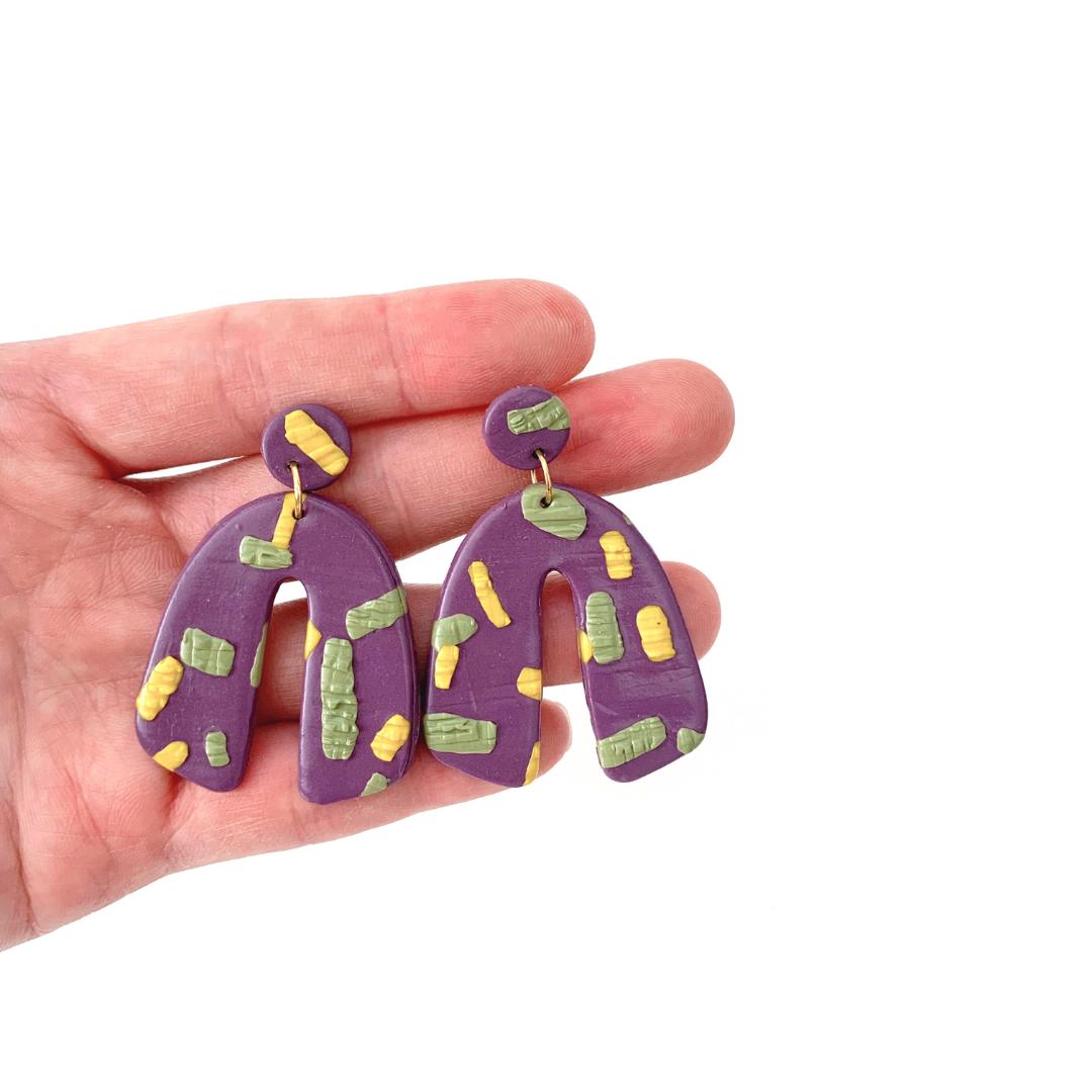 Celebrations Purple Arch Shaped Clay Earrings Hypoallergenic