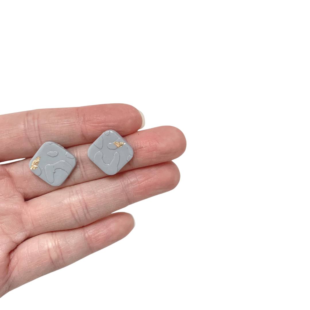 Clay Earring Studs Grey Square Hypoallergenic