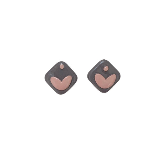 Clay Earring Studs Pink Heart Grey Square Hypoallergenic