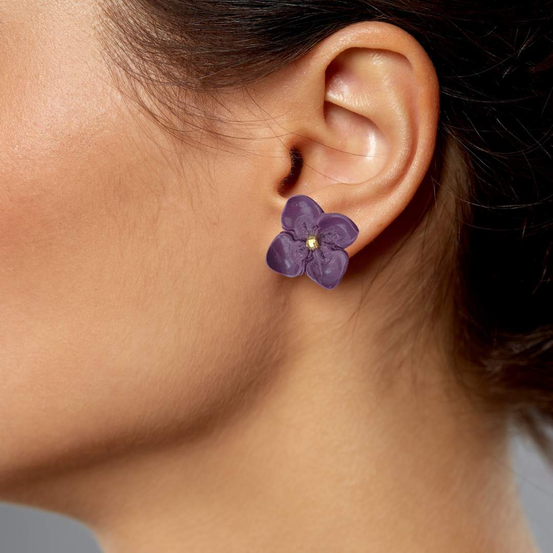 Dark Purple Flower Clay Earrings Hypoallergenic