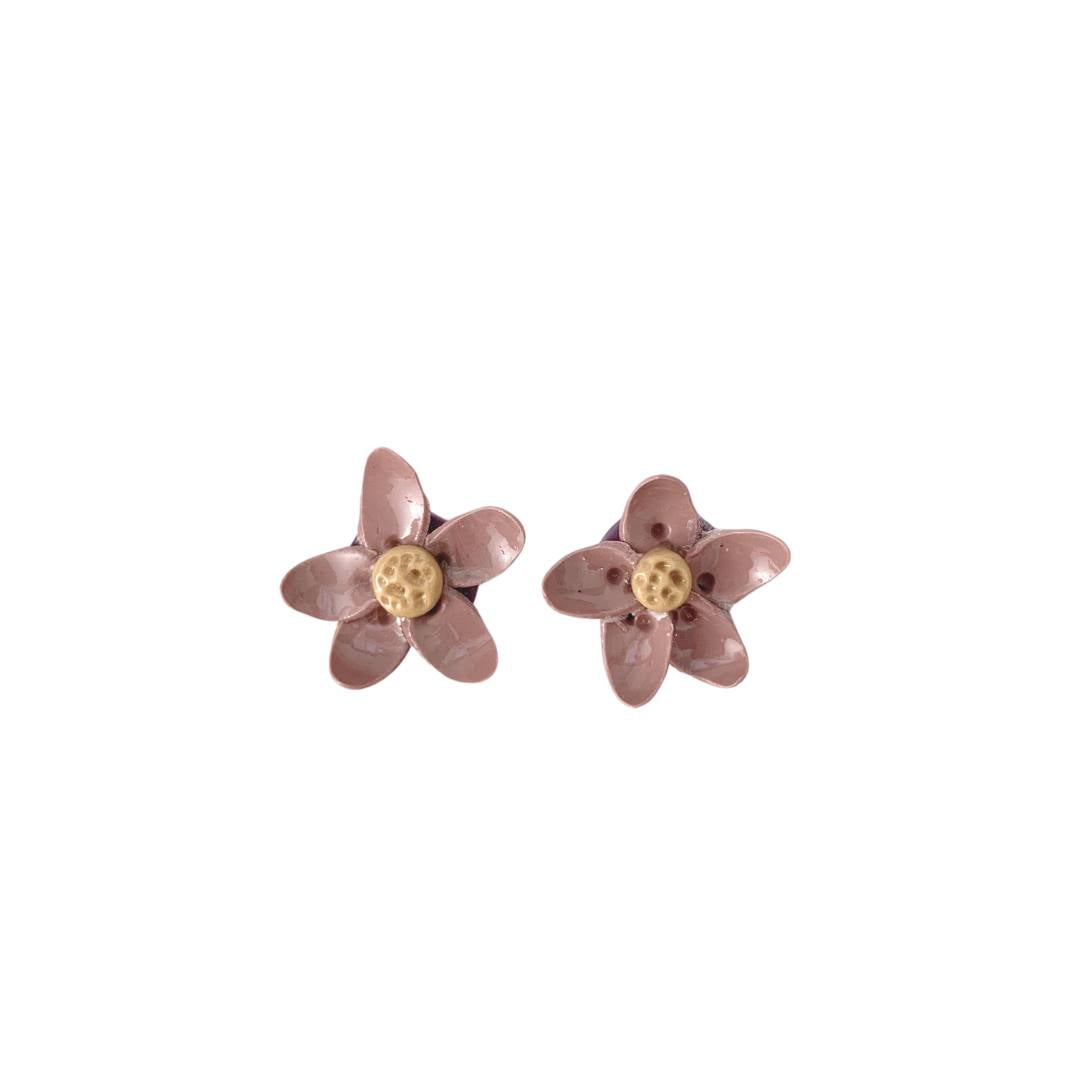 Dusty Pink Clay Flower Earring Studs Hypoallergenic