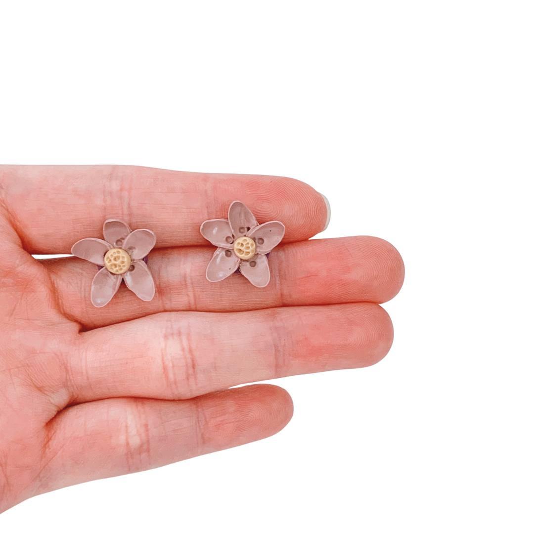 Dusty Pink Clay Flower Earring Studs Hypoallergenic