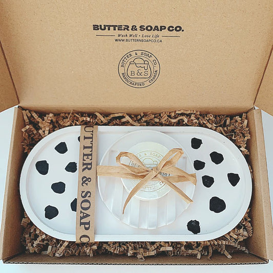 Handmade Soap Gift Set with Trinket Tray White
