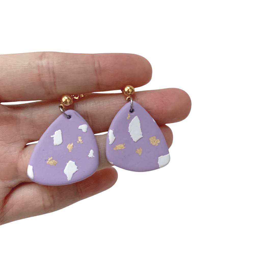 Lavender Clay Earrings White and Gold Terrazzo Picks Style 925 stamped gold