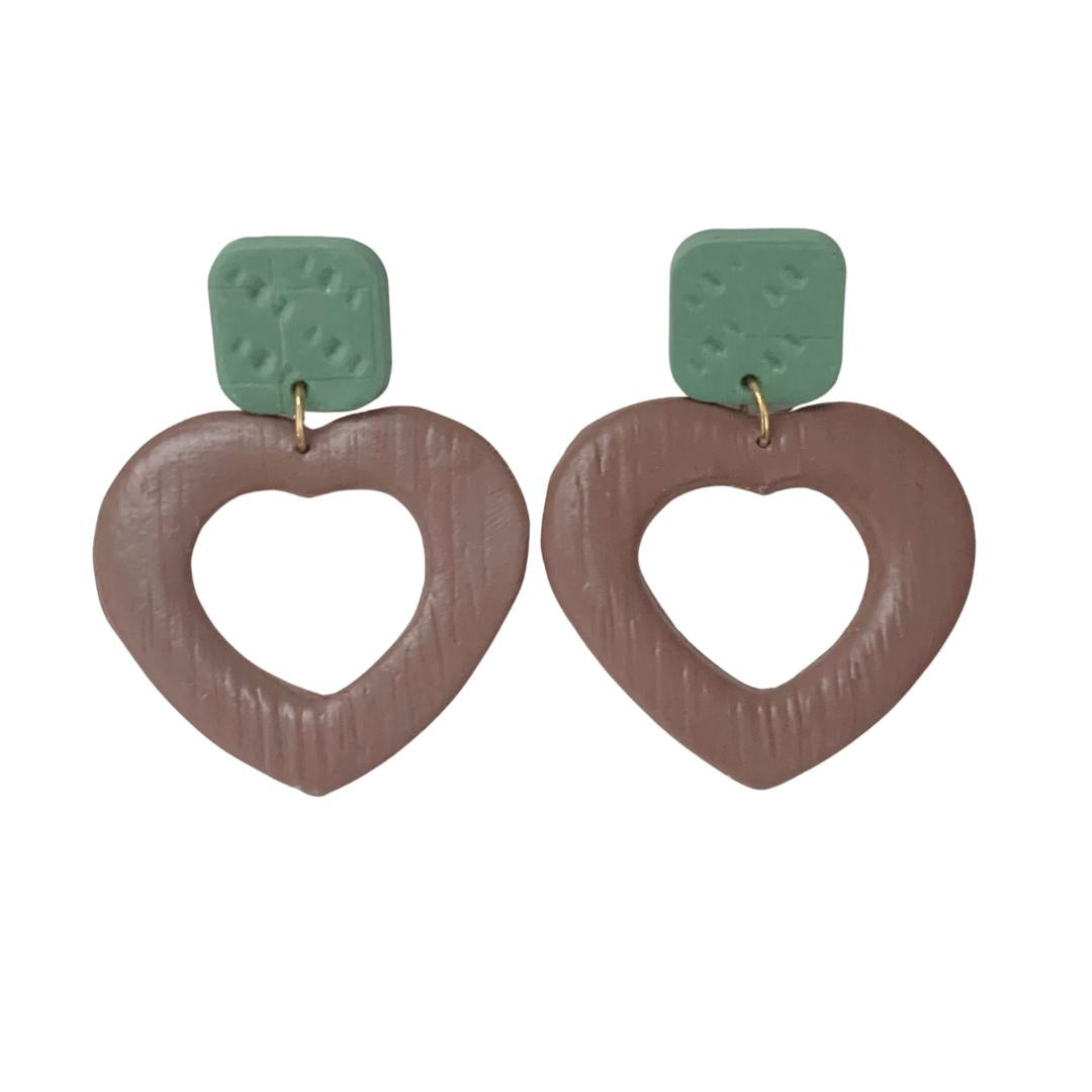 Polymer Clay Earrings Sage Square Sandrift Heart Shaped Dangle Hypoallergenic
