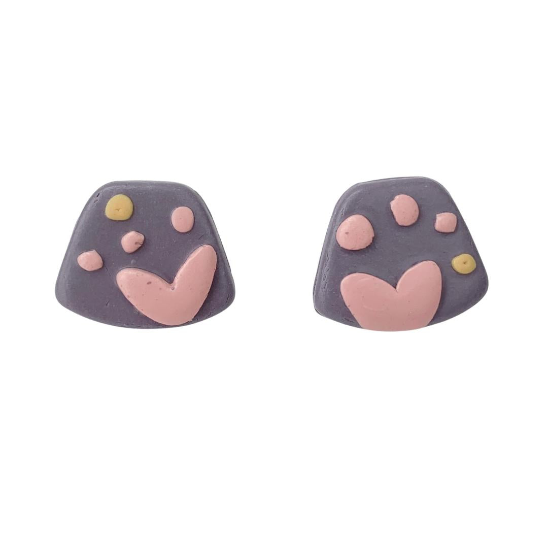Polymer Clay Earrings Lavender Trapezoid Studs Pink Heart Hypoallergenic