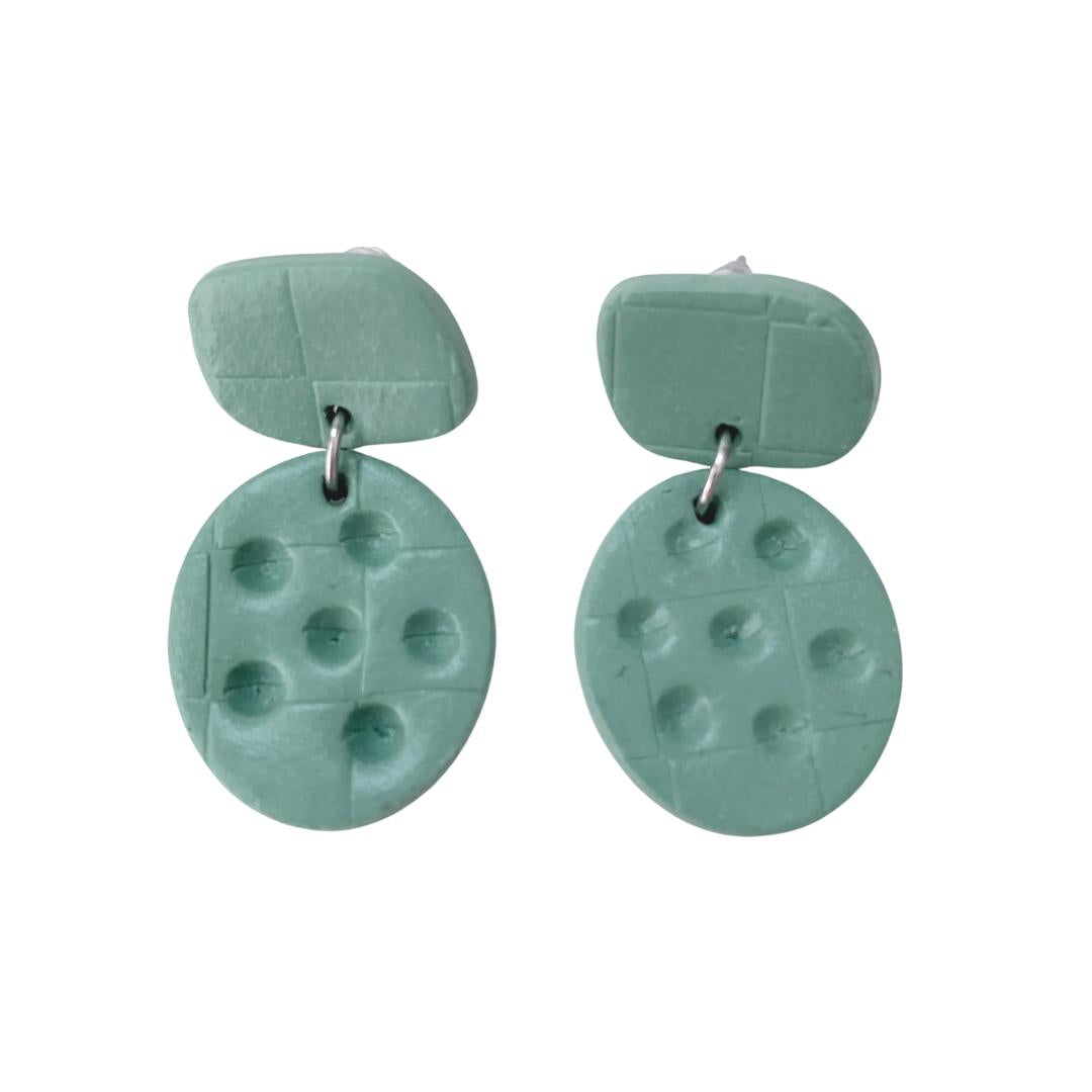 Sage Clay Earrings Small Oval Dangle Minimalist Style Hypoallergenic
