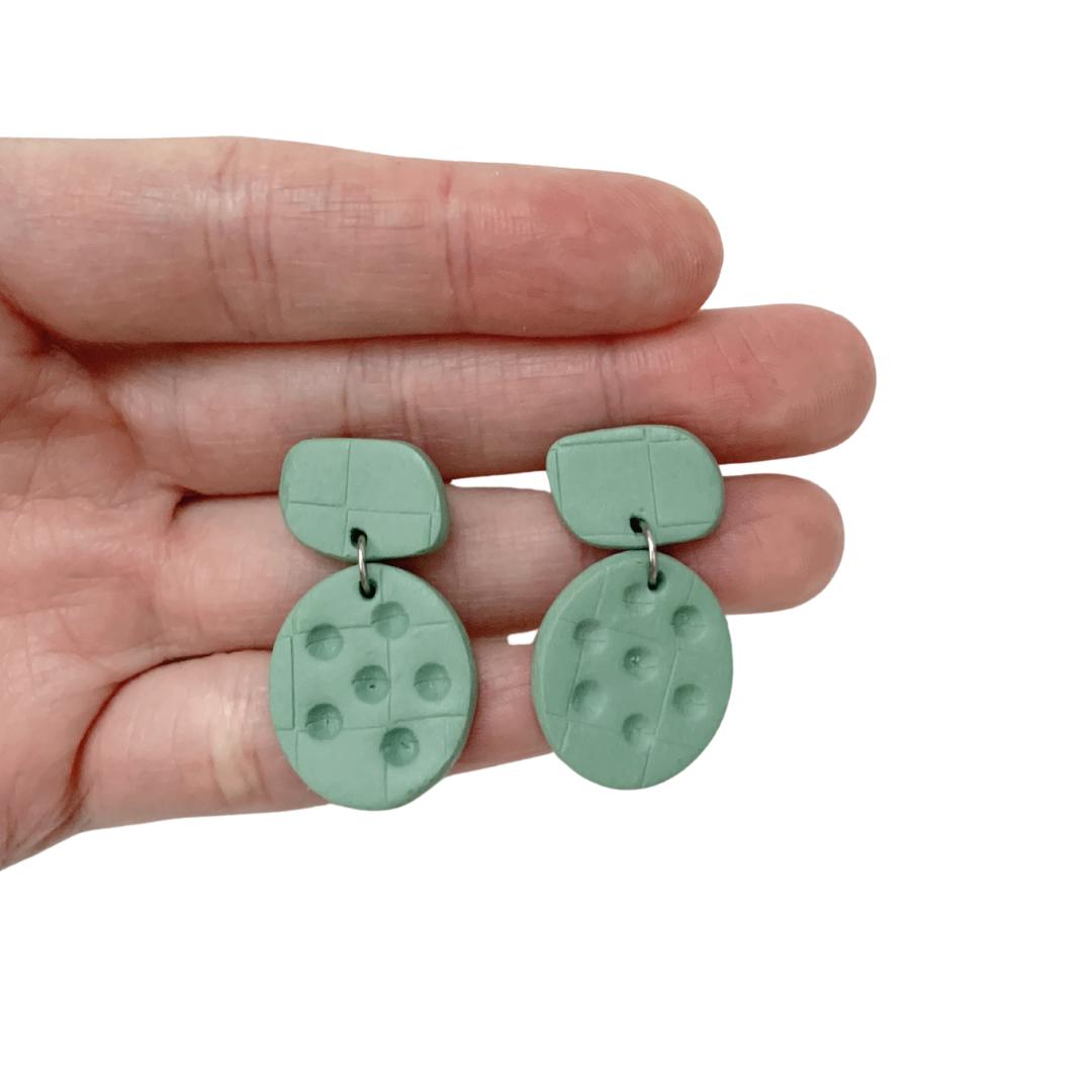 Sage Clay Earrings Small Oval Dangle Minimalist Style Hypoallergenic