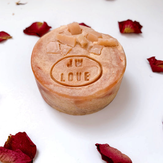 Handcrafted JW LOVE stamped Rose Shea Soaps