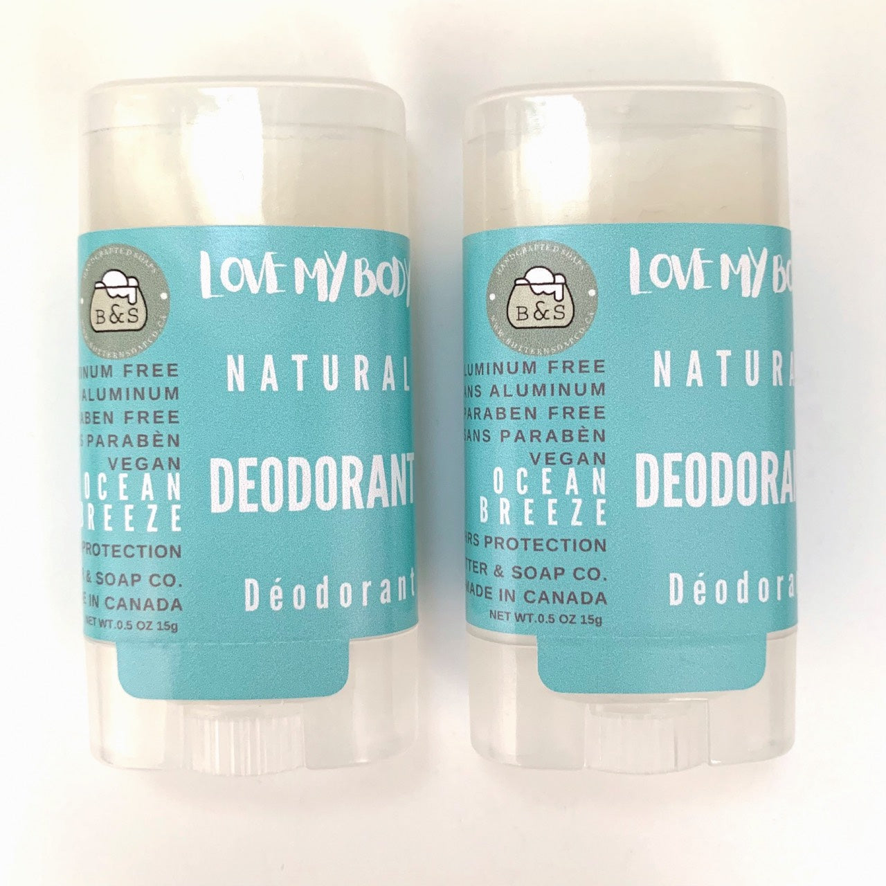 Deux bâtonnets de déodorant sans aluminium naturel Ocean Breeze Format voyage