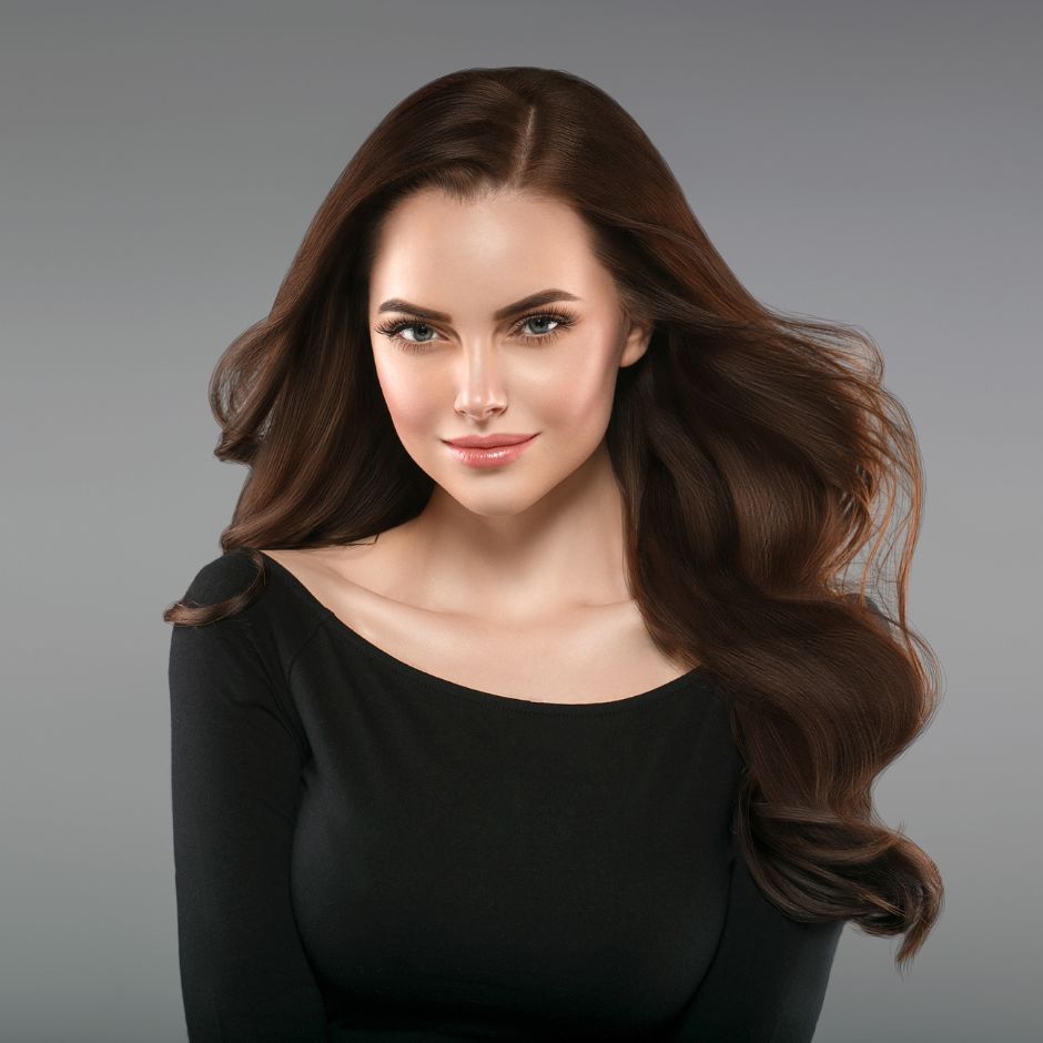 a woman has a beautiful healthy long hair